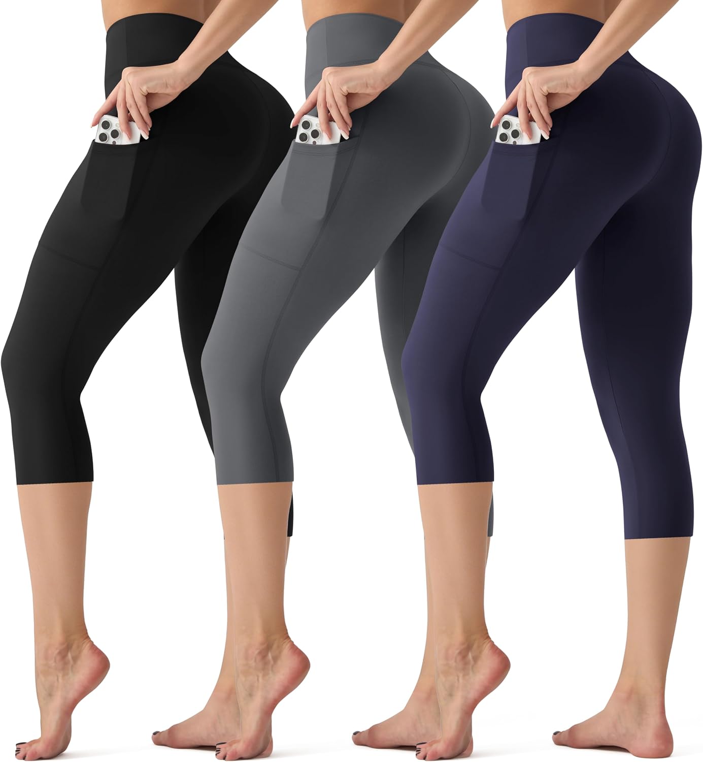 3 Pack Leggings with Pockets for Women,High Waisted Tummy Control Workout Yoga Pants Reg & Plus Size