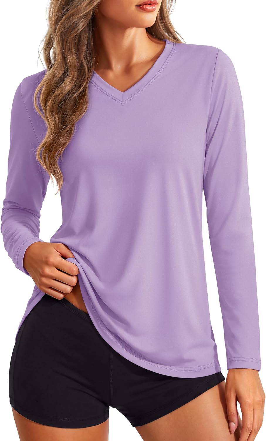 Women's Long Sleeve V Neck Tops Lightweight Quick Dry UPF 50+ Sun Protection Workout Hiking Running Shirts