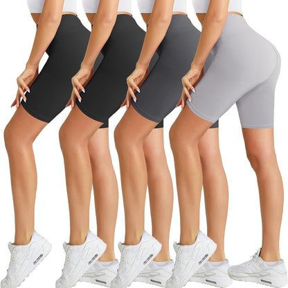 4 Pack Biker Shorts for Women-8" High Waist Tummy Control Workout Shorts Athletic Gym Yoga Pants