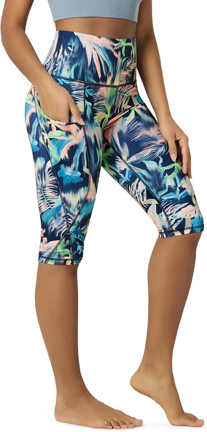 Women's High Waisted Yoga Capris with Pockets, Tummy Control Non See Through Workout Athletic Running Capri Leggings