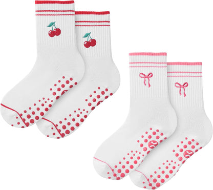 Pilates Socks with Grips for Women, Yoga Socks, Crew Non Slip Women for Barre, Pilates Gifts for Women