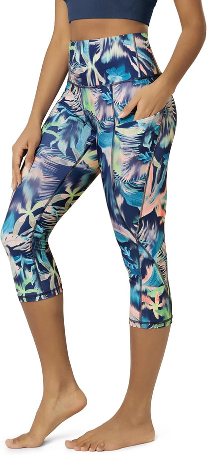 Women's High Waisted Yoga Capris with Pockets, Tummy Control Non See Through Workout Athletic Running Capri Leggings