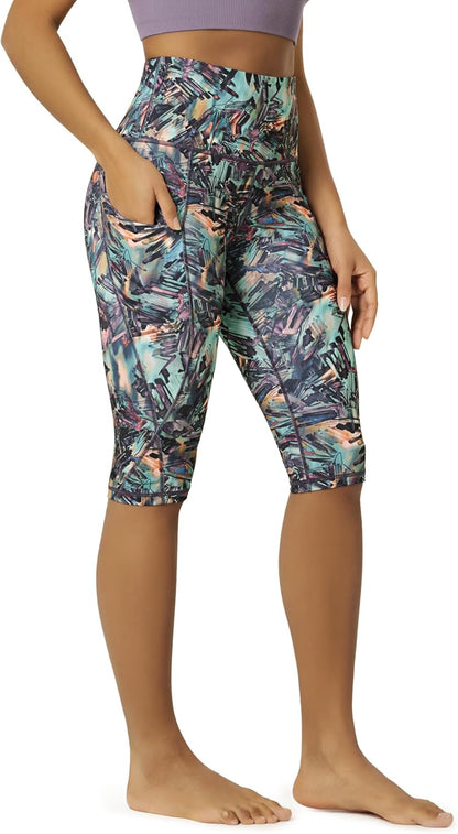 Women's High Waisted Yoga Capris with Pockets, Tummy Control Non See Through Workout Athletic Running Capri Leggings