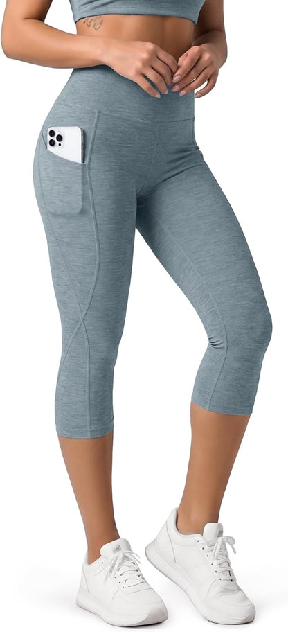 Women's High Waisted Yoga Capris with Pockets, Tummy Control Non See Through Workout Athletic Running Capri Leggings