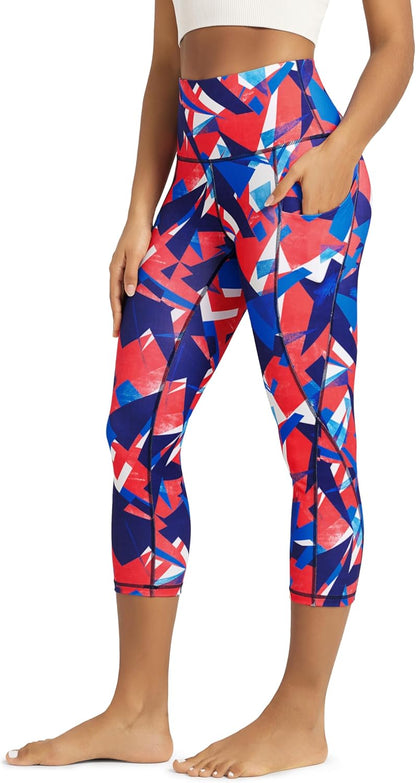 Women's High Waisted Yoga Capris with Pockets, Tummy Control Non See Through Workout Athletic Running Capri Leggings