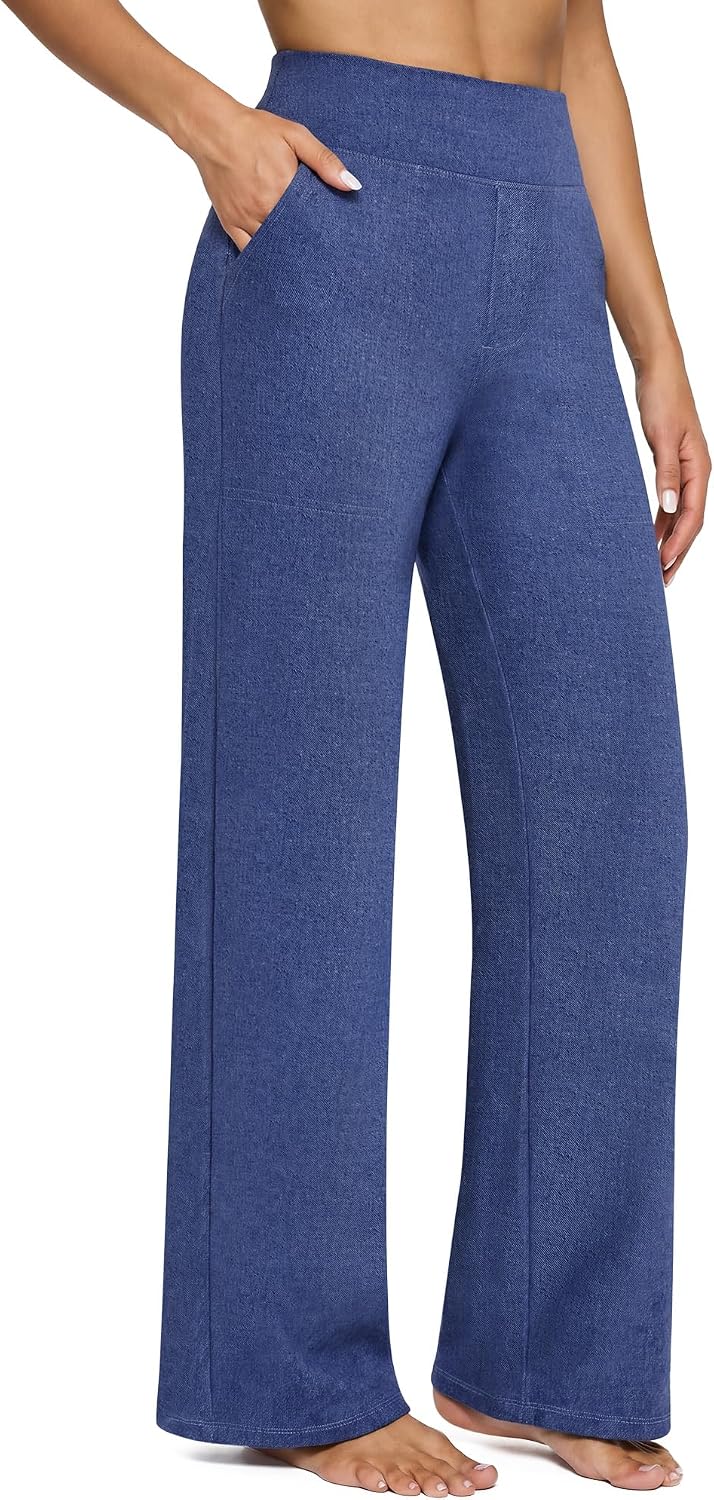 Yoga Pants Women Wide Leg Pants with Pockets High Waist Stretch Dress Casual Sweatpants Petite/Regular/Tall