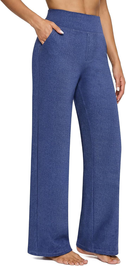 Yoga Pants Women Wide Leg Pants with Pockets High Waist Stretch Dress Casual Sweatpants Petite/Regular/Tall
