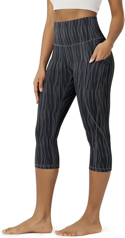 Women's High Waisted Yoga Capris with Pockets, Tummy Control Non See Through Workout Athletic Running Capri Leggings