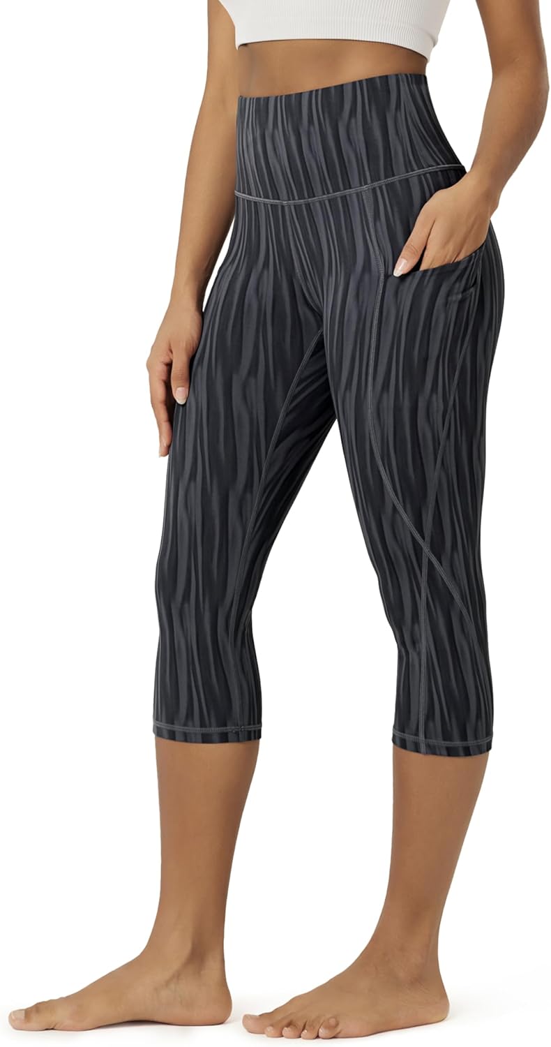 Women's High Waisted Yoga Capris with Pockets, Tummy Control Non See Through Workout Athletic Running Capri Leggings
