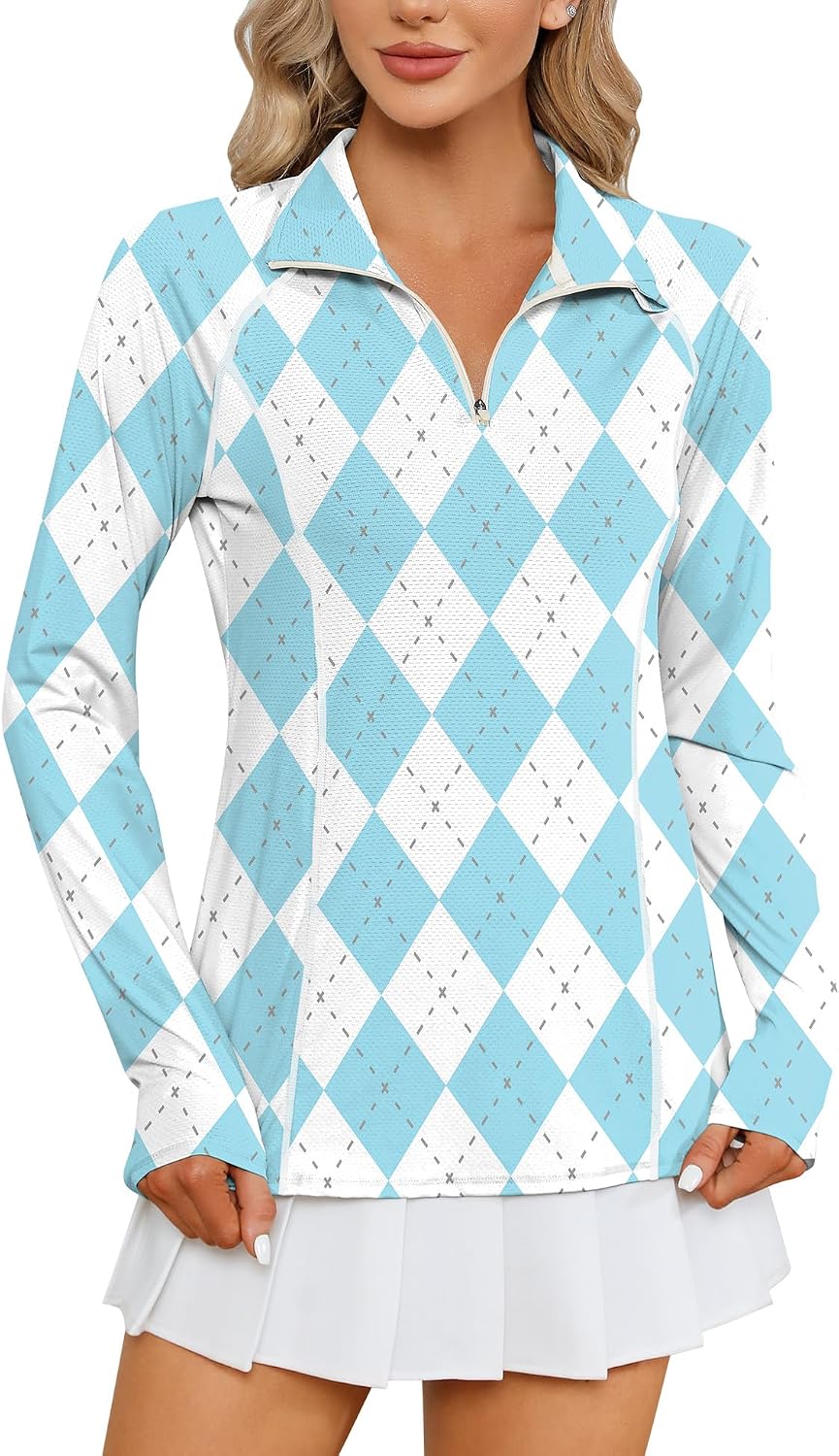 Women Long Sleeve Shirts Sun Protection 1/4 Zip Summer Quick Dry Hiking Shirts Quarter Zip Pullover for Women