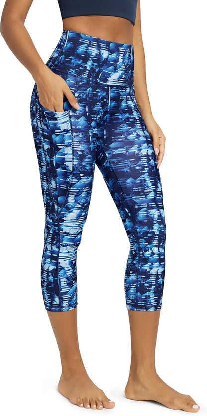 Women's High Waisted Yoga Capris with Pockets, Tummy Control Non See Through Workout Athletic Running Capri Leggings