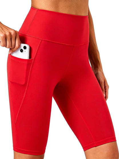 Biker Shorts Women with Pockets - Tummy Control Running Workout Gym Yoga Athletic Spandex Long Shorts