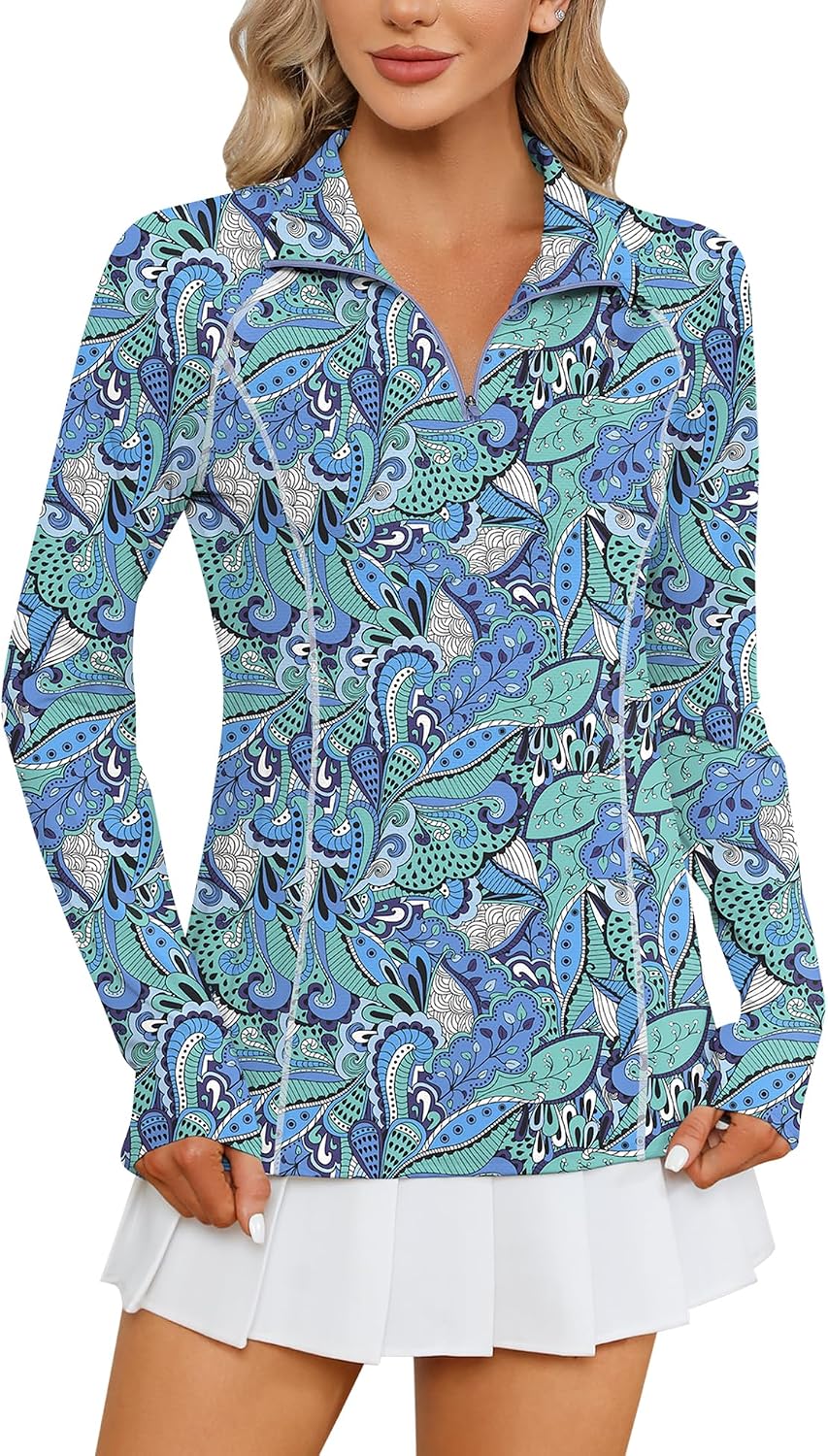 Women Long Sleeve Shirts Sun Protection 1/4 Zip Summer Quick Dry Hiking Shirts Quarter Zip Pullover for Women