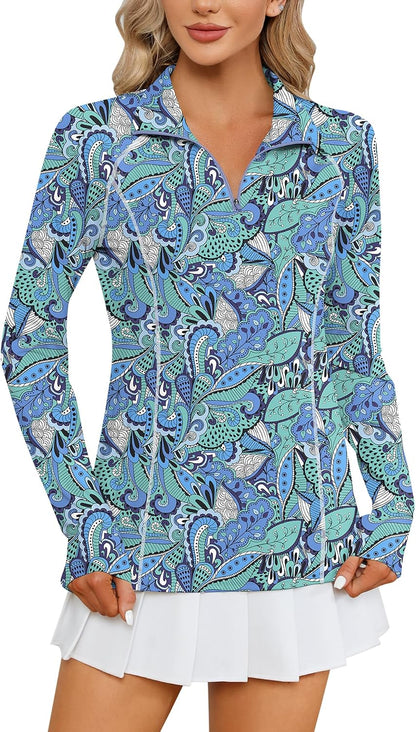 Women Long Sleeve Shirts Sun Protection 1/4 Zip Summer Quick Dry Hiking Shirts Quarter Zip Pullover for Women