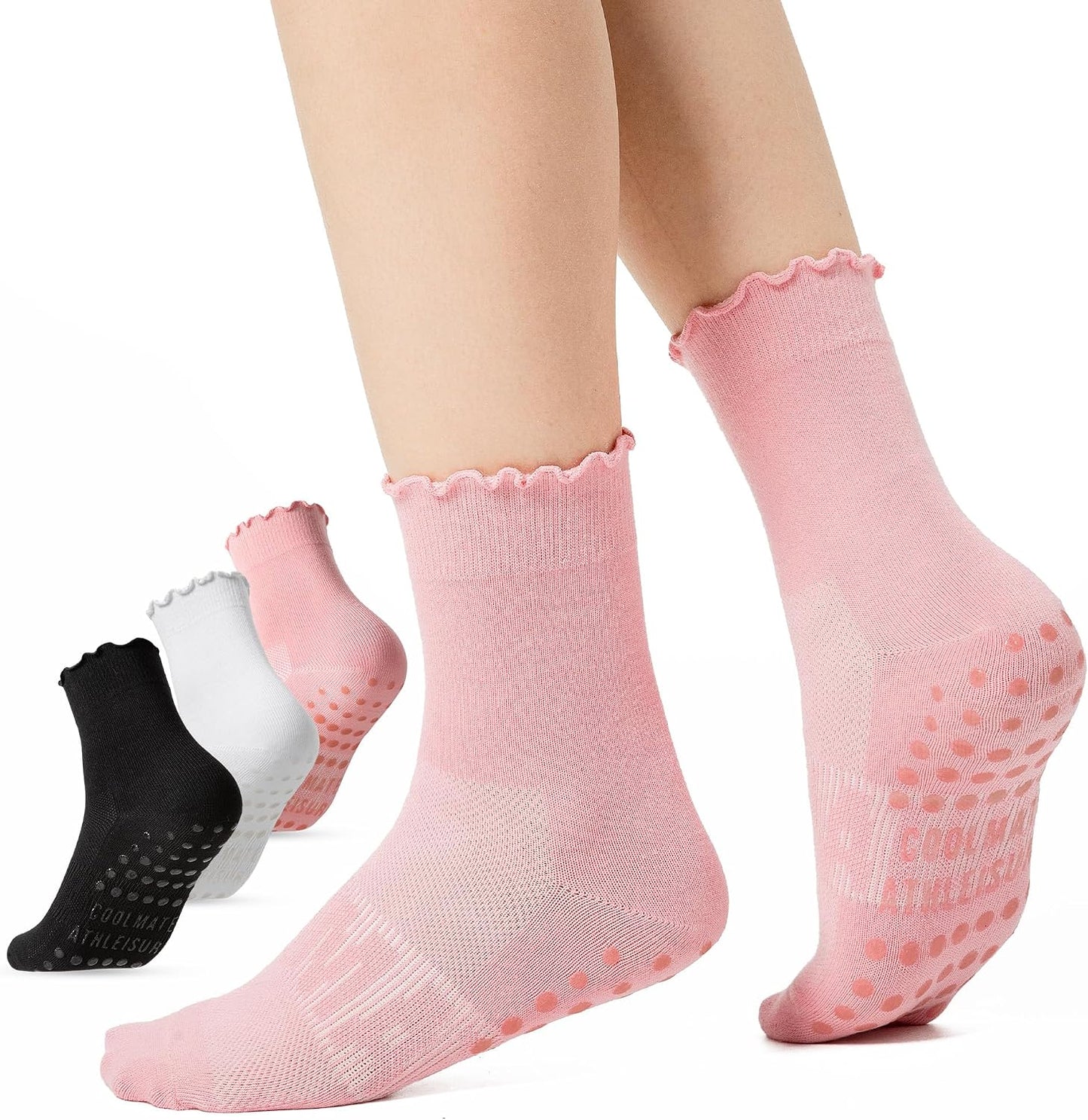 Pilates Socks with Grips for Women, Yoga Socks, Crew Non Slip Women for Barre, Pilates Gifts for Women