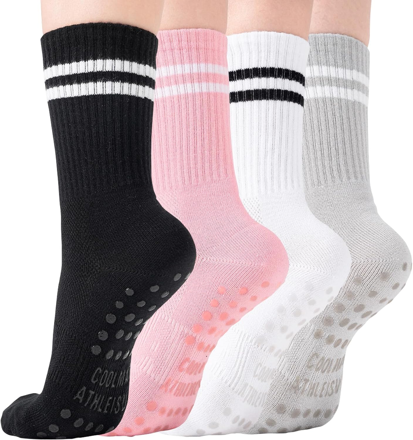 Pilates Socks with Grips for Women, Yoga Socks, Crew Non Slip Women for Barre, Pilates Gifts for Women
