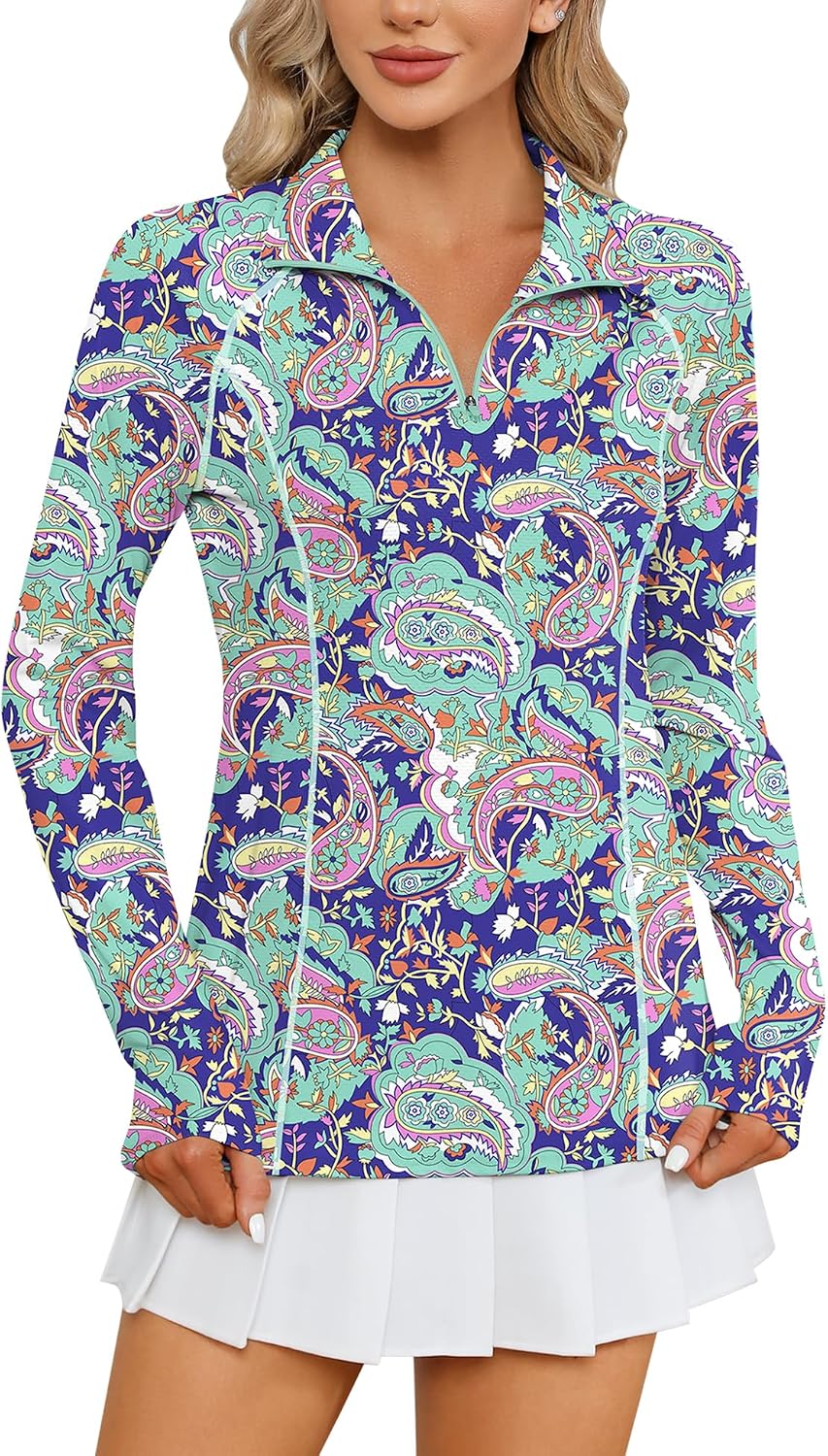 Women Long Sleeve Shirts Sun Protection 1/4 Zip Summer Quick Dry Hiking Shirts Quarter Zip Pullover for Women