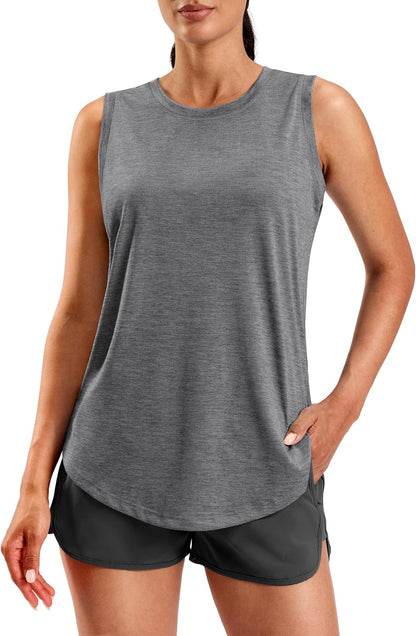 Women's Lightweight Long Workout Tops Sleeveless Tennis Gym Yoga Shirts Athletic Running Tank Top for Women Loose Fit