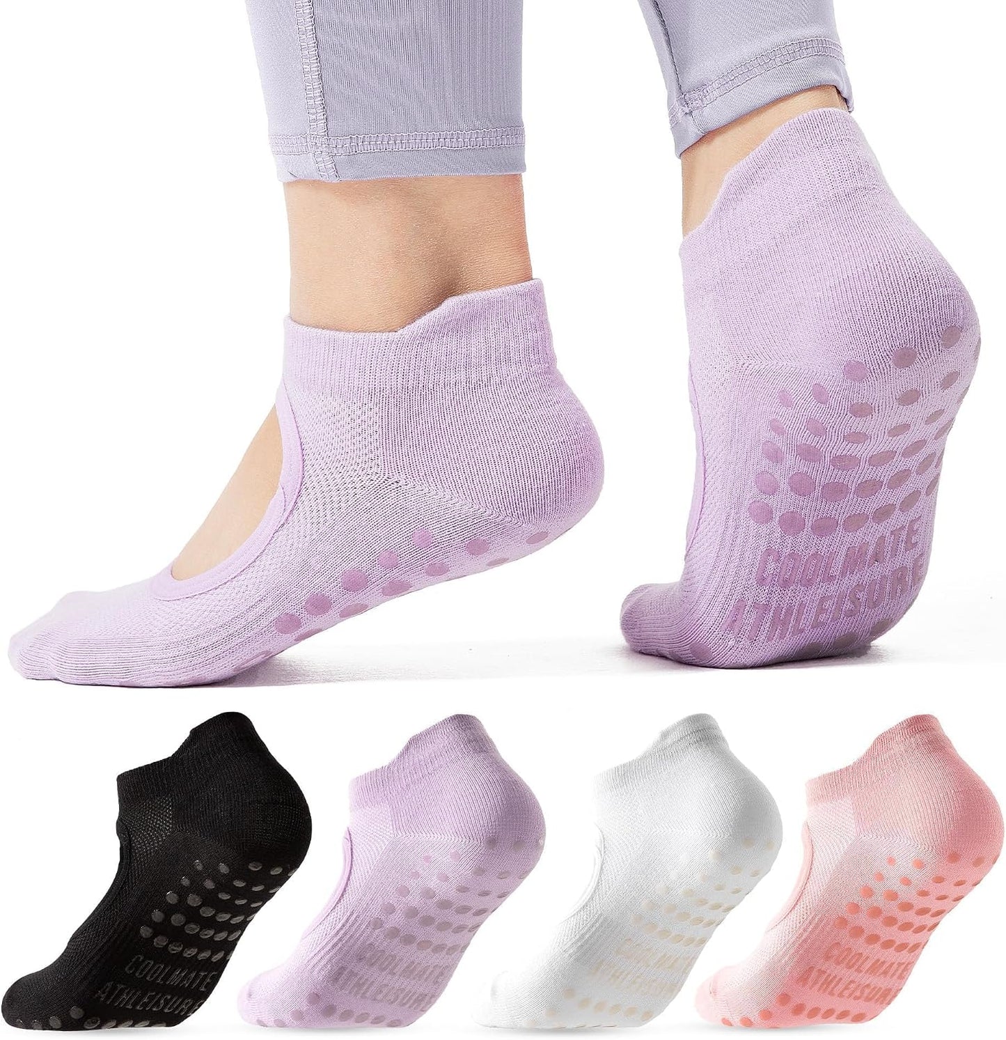 Pilates Socks with Grips for Women, Yoga Socks, Crew Non Slip Women for Barre, Pilates Gifts for Women