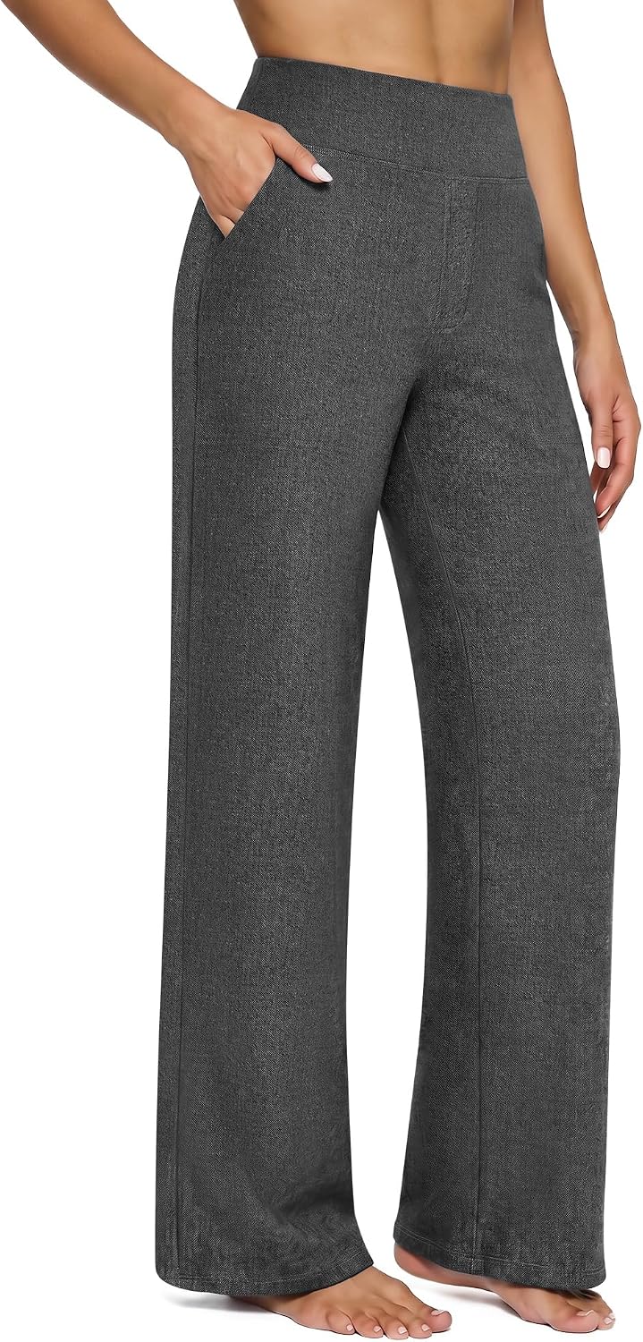 Yoga Pants Women Wide Leg Pants with Pockets High Waist Stretch Dress Casual Sweatpants Petite/Regular/Tall