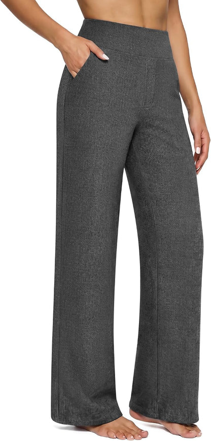 Yoga Pants Women Wide Leg Pants with Pockets High Waist Stretch Dress Casual Sweatpants Petite/Regular/Tall