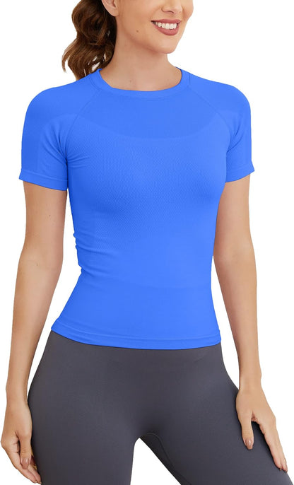 Short Sleeve Workout Tops for Women, Seamless Women's Compression Shirt, Yoga Running Athletic Shirts Soft Gym Tops