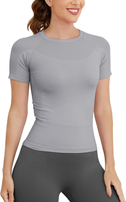 Short Sleeve Workout Tops for Women, Seamless Women's Compression Shirt, Yoga Running Athletic Shirts Soft Gym Tops