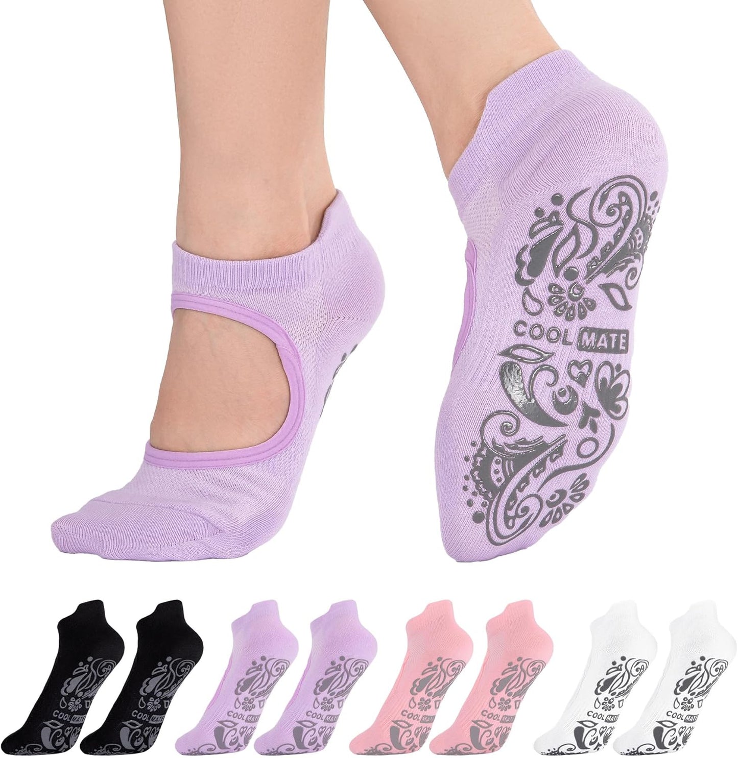 Pilates Socks with Grips for Women, Yoga Socks, Crew Non Slip Women for Barre, Pilates Gifts for Women