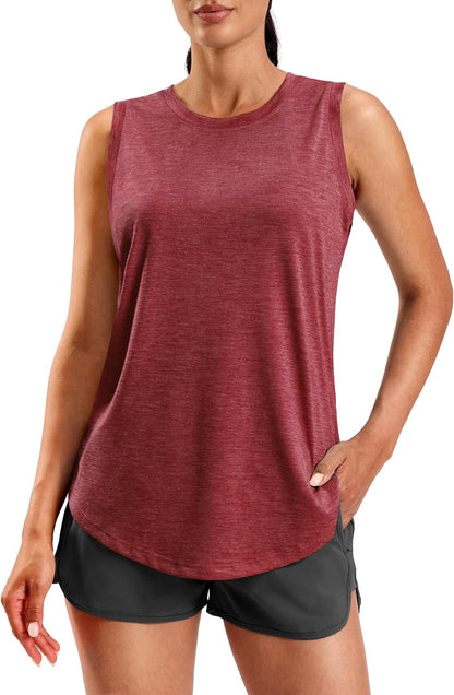 Women's Lightweight Long Workout Tops Sleeveless Tennis Gym Yoga Shirts Athletic Running Tank Top for Women Loose Fit