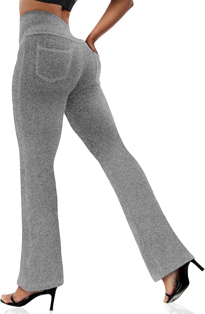 Women's Leggings - Bootleg Yoga Pants Flare with 4 Pockets,Tummy Control High Waisted Casual Dress Pants