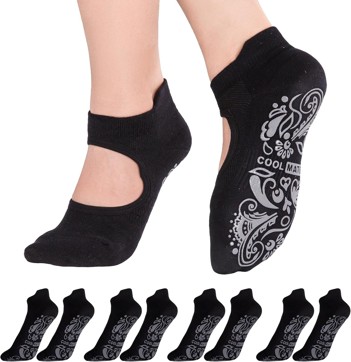 Pilates Socks with Grips for Women, Yoga Socks, Crew Non Slip Women for Barre, Pilates Gifts for Women
