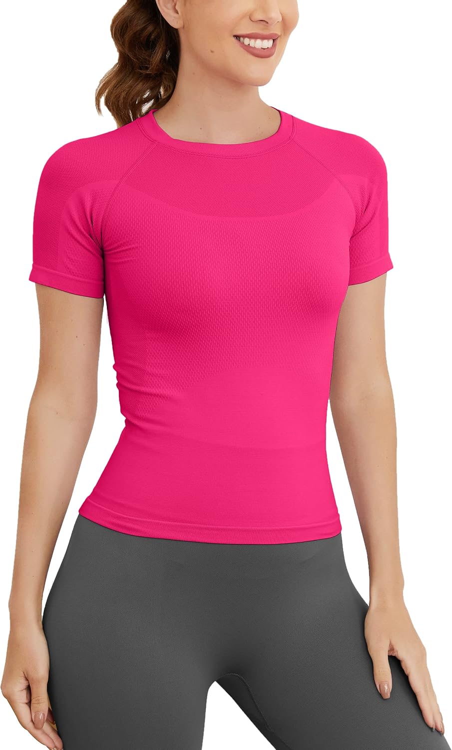 Short Sleeve Workout Tops for Women, Seamless Women's Compression Shirt, Yoga Running Athletic Shirts Soft Gym Tops