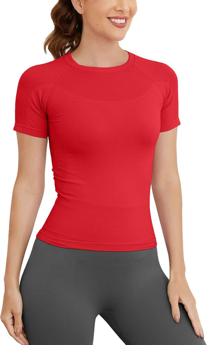 Short Sleeve Workout Tops for Women, Seamless Women's Compression Shirt, Yoga Running Athletic Shirts Soft Gym Tops