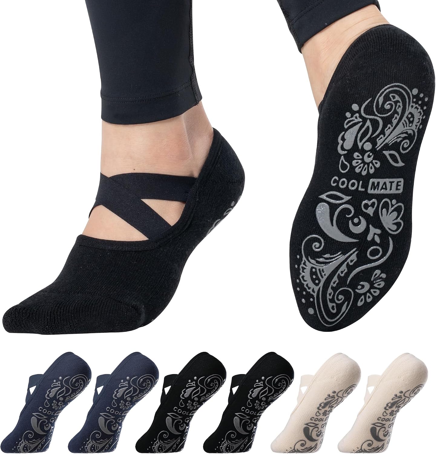Pilates Socks with Grips for Women, Yoga Socks, Crew Non Slip Women for Barre, Pilates Gifts for Women