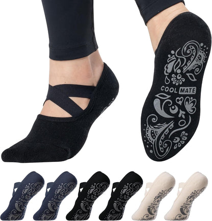 Pilates Socks with Grips for Women, Yoga Socks, Crew Non Slip Women for Barre, Pilates Gifts for Women