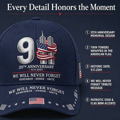 🔥LAST DAY 50% OFF - 9/11 25th Anniversary We Will Never Forget Embroidered Memorial Baseball Cap