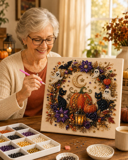 💥 Last Day 50% OFF – 👻 Halloween Pearl Art DIY Kit – Turn Tiny Pearls into Spooky-Cute Magic✨