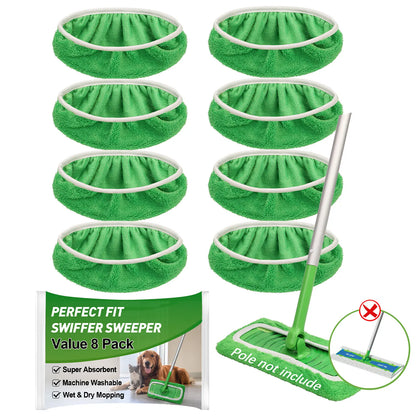 8-piece pack of reusable microfiber mop mats