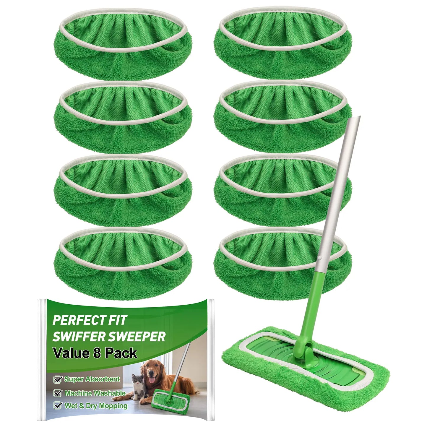 8-piece pack of reusable microfiber mop mats