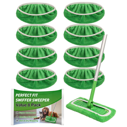 8-piece pack of reusable microfiber mop mats