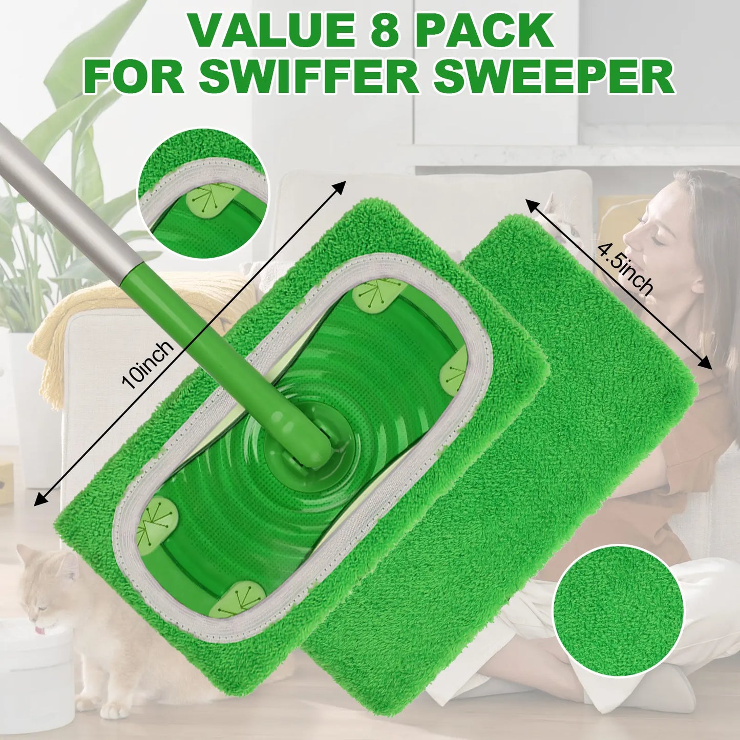 8-piece pack of reusable microfiber mop mats