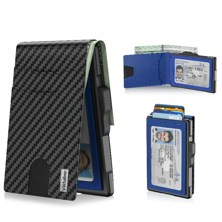 Men’s Minimalist Pop-Up Wallet, RFID Blocking Aluminum Slim Bifold.