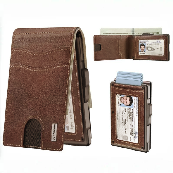 Men’s Minimalist Pop-Up Wallet, RFID Blocking Aluminum Slim Bifold.