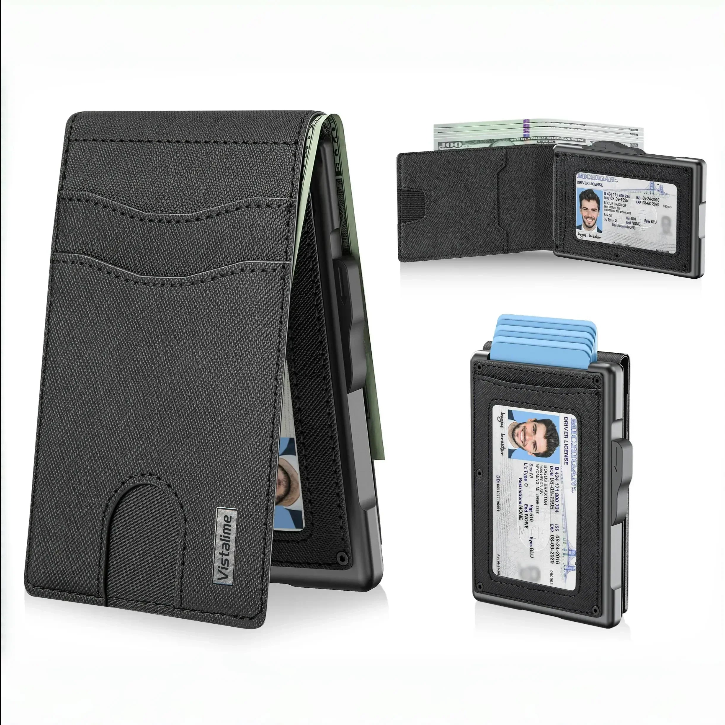 Men’s Minimalist Pop-Up Wallet, RFID Blocking Aluminum Slim Bifold.