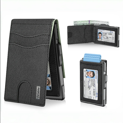 Men’s Minimalist Pop-Up Wallet, RFID Blocking Aluminum Slim Bifold.