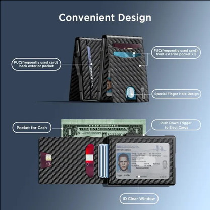 Men’s Minimalist Pop-Up Wallet, RFID Blocking Aluminum Slim Bifold.