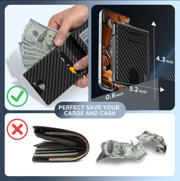 Men’s Minimalist Pop-Up Wallet, RFID Blocking Aluminum Slim Bifold.