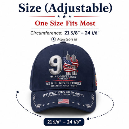 🔥LAST DAY 50% OFF - 9/11 25th Anniversary We Will Never Forget Embroidered Memorial Baseball Cap
